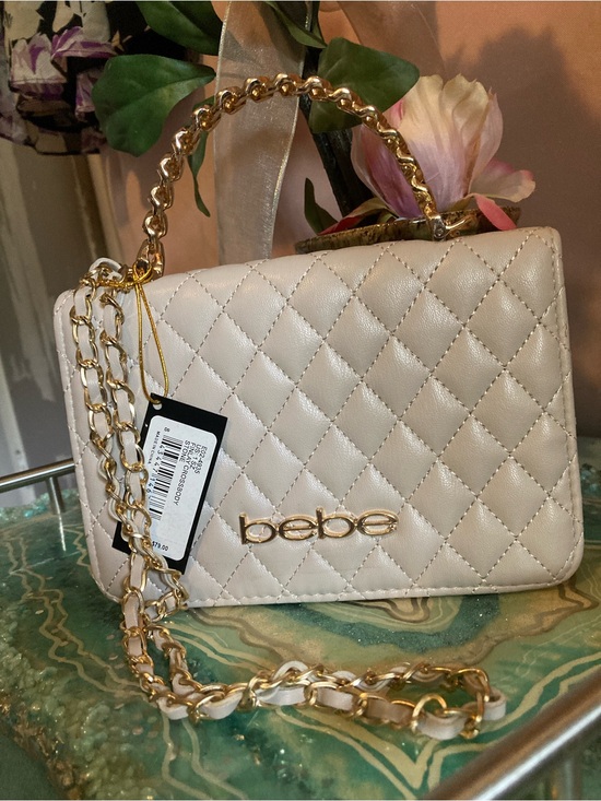 bebe Handbags - bebe Quilted Cream Crossbody with Gold Chain Strap